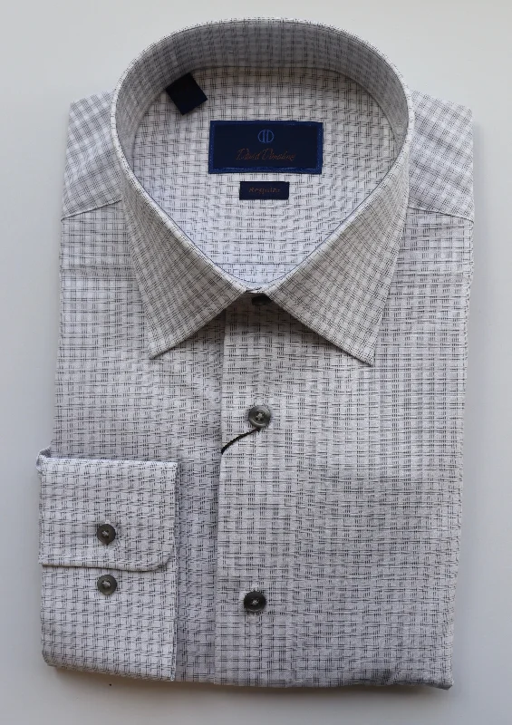 David Donahue White/Gray Dress Shirt (Regular Fit) Cozy Men's Sherpa