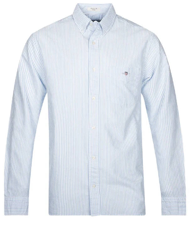 Regular Fit Oxford Banker Stripe Shirt Light Blue Masculine Men's Thick