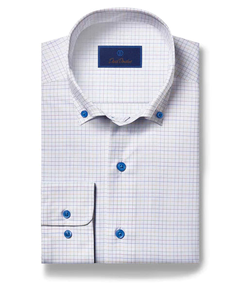 David Donahue White Multi Check Performance Sport Shirt Adventure