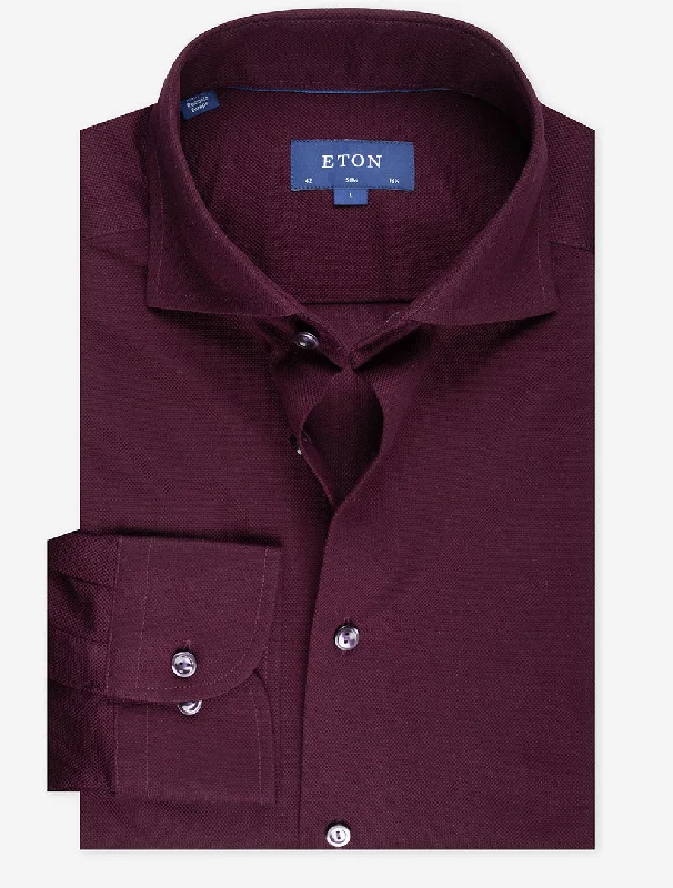 Burgundy Pique Shirt Elegant Men's Cashmere