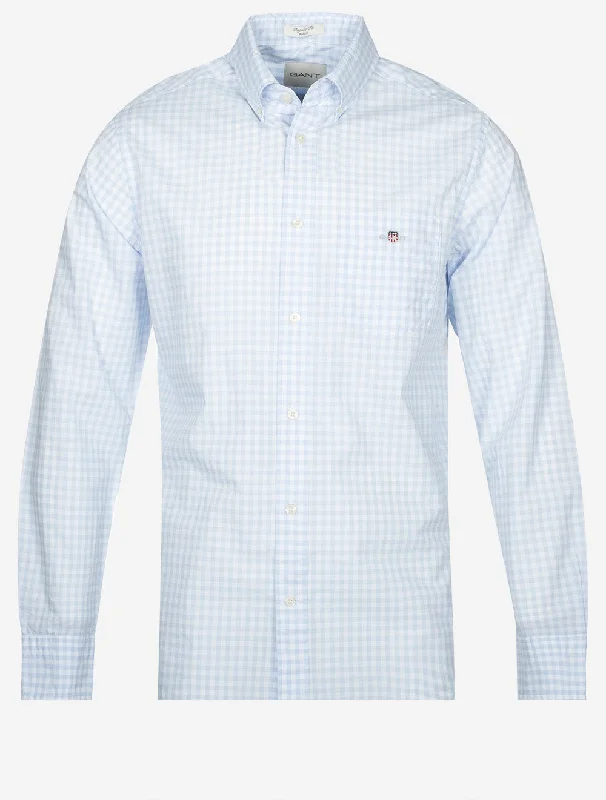 Regular Fit Poplin Gingham Shirt Light Blue Bohemian Men's Free