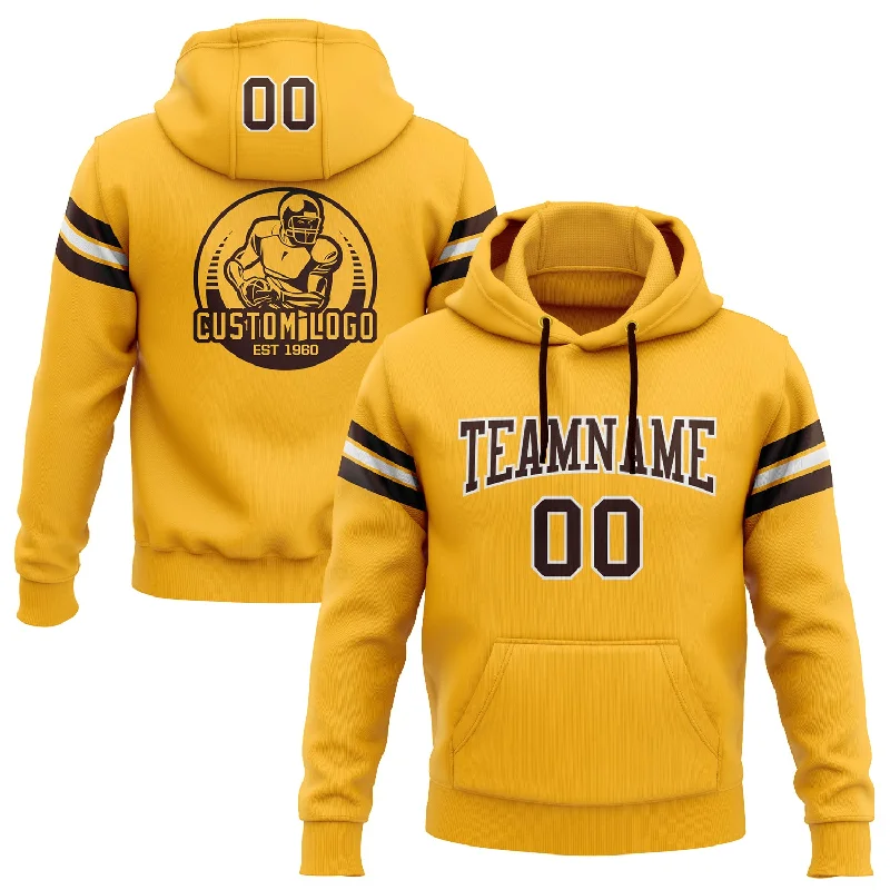 Custom Stitched Gold Brown-White Football Pullover Sweatshirt Hoodie