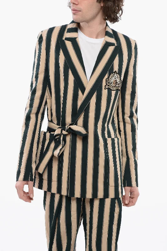 Balmain Blanced Stripe Viscose Blend Blazer With Wrap Design