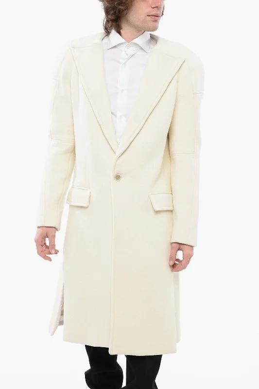 Balmain Wool Blend Slim Fit Coat With Padded Shoulders