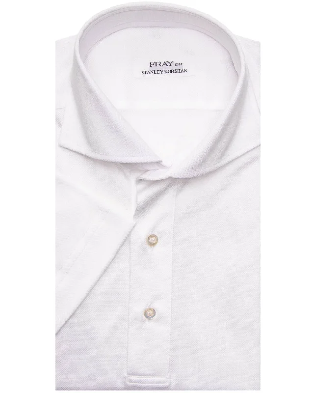 White Pique Knit Polo Preppy Men's College