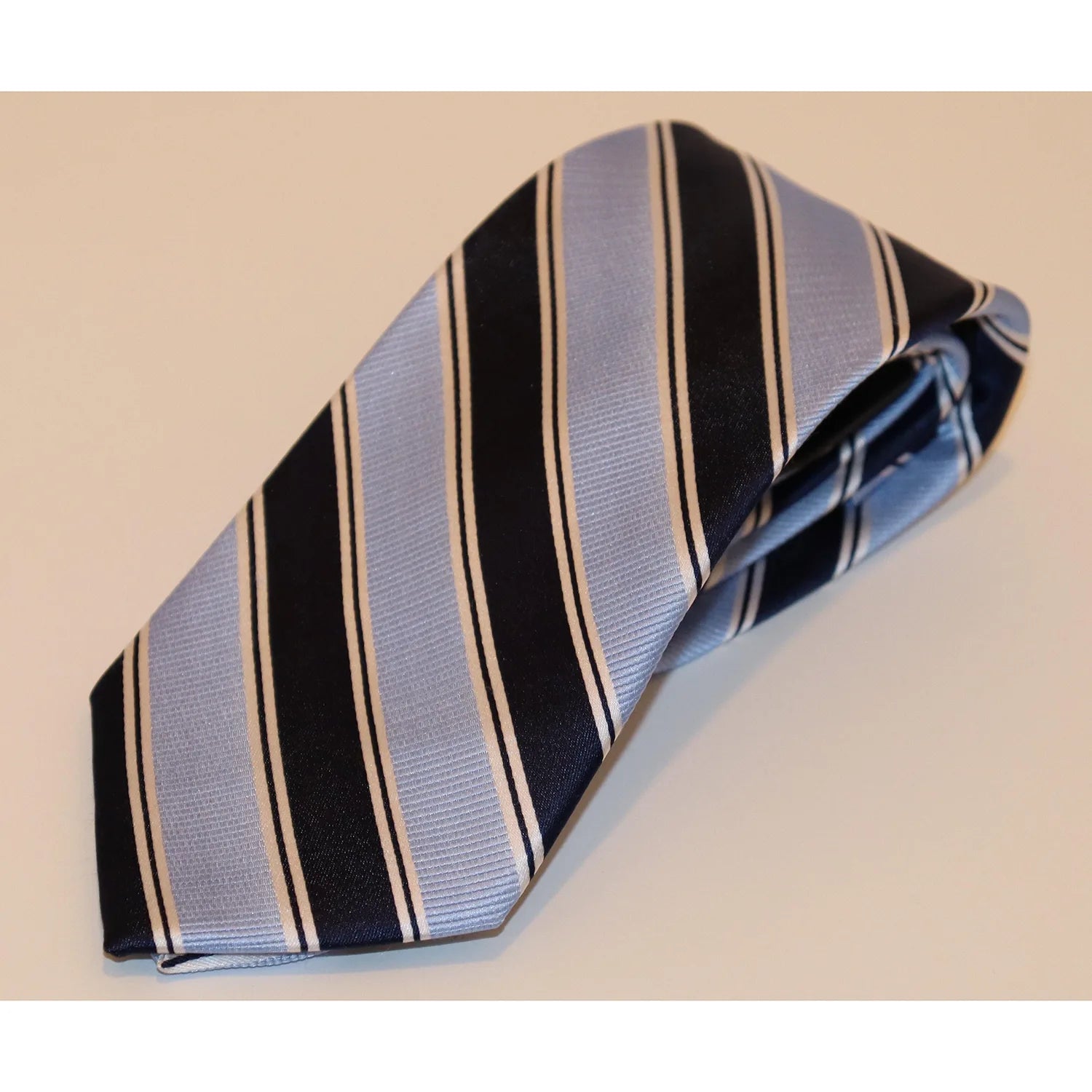 The Shirt Shop Tie - Navy with Sky Blue/White Stripe Sharp Men's Italian