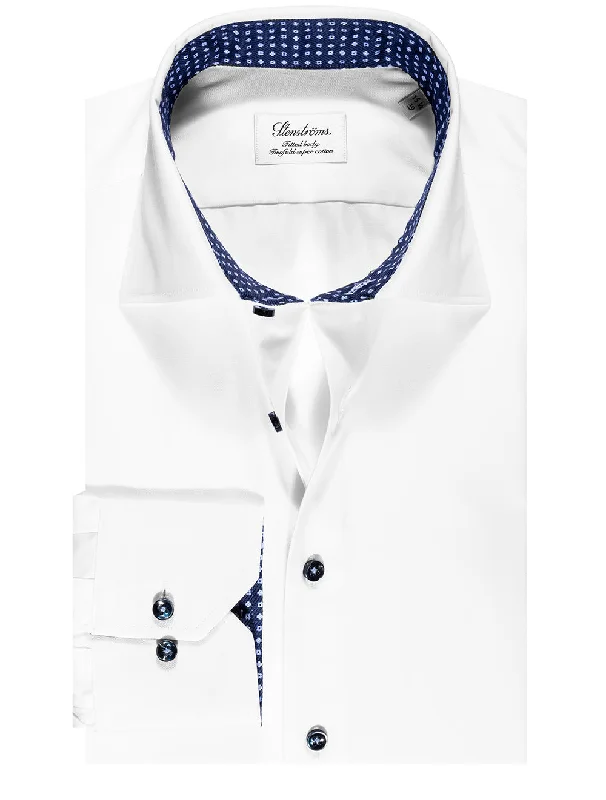 White Plain With Inlay Casual Shirt Monochromatic Office Style