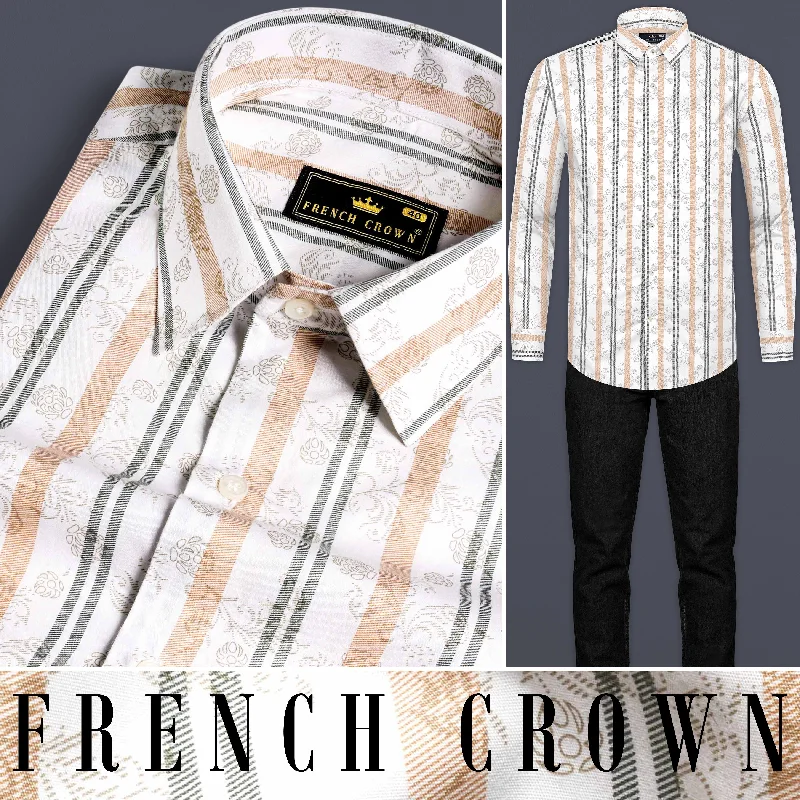 Bright White with Navajo Beige and Flint Brown Printed Super Soft Premium Cotton Shirt Athletic Men's High