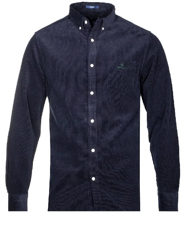 Regular Fit Corduroy Shirt Evening Blue Refined Men's Hand