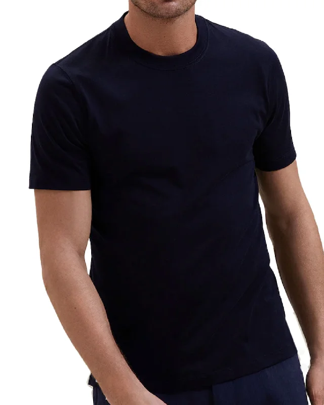 Navy Cotton Crewneck T-Shirt Unique Men's Patch