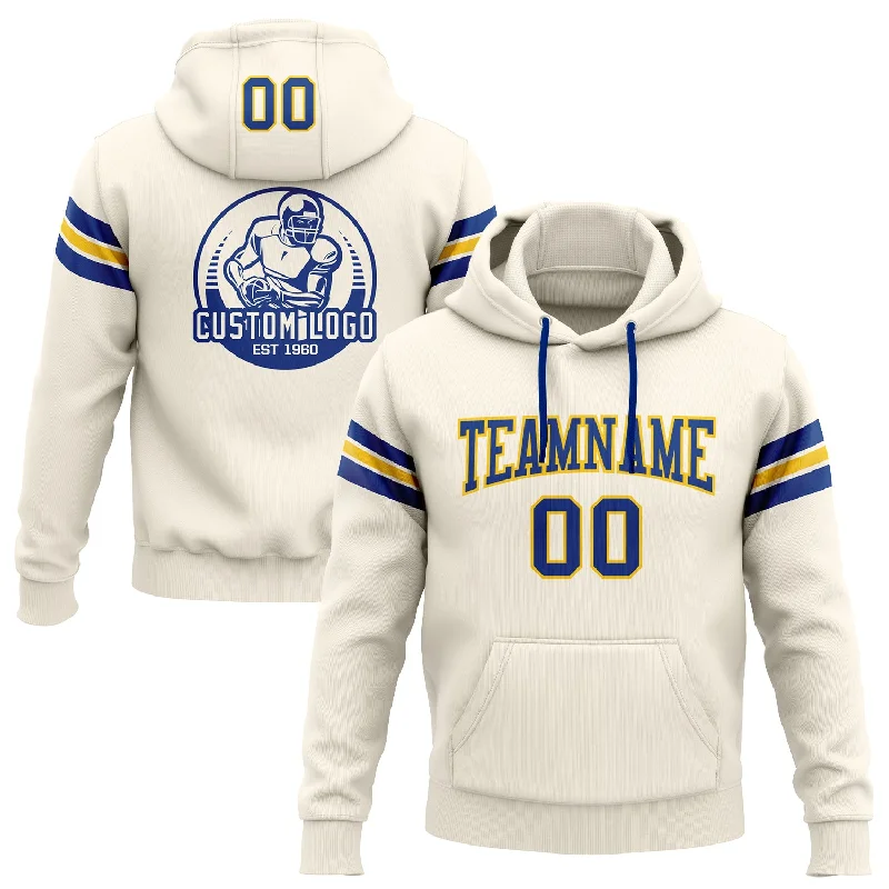 Custom Stitched Cream Royal-Yellow Football Pullover Sweatshirt Hoodie