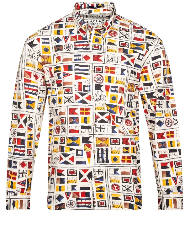 Rough Weather Relaxed Flag Print Shirt Caulk White Sharp Men's Italian