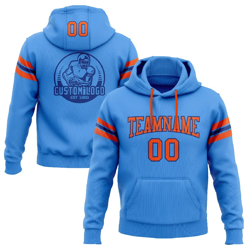 Custom Stitched Powder Blue Orange-Royal Football Pullover Sweatshirt Hoodie