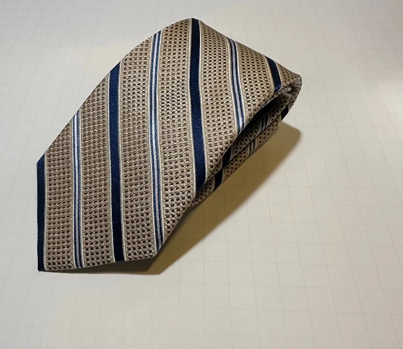The Shirt Shop Tie - Gold w/ Navy/White Stripes Elegant Men's Cashmere