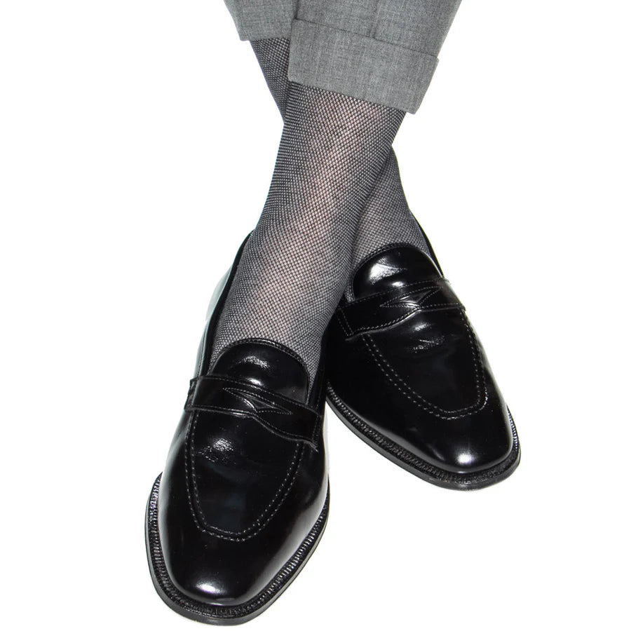 The Shirt Shop Socks - Black and Ash Nail Linked Toe (2 Lengths) Sharp Men's Italian