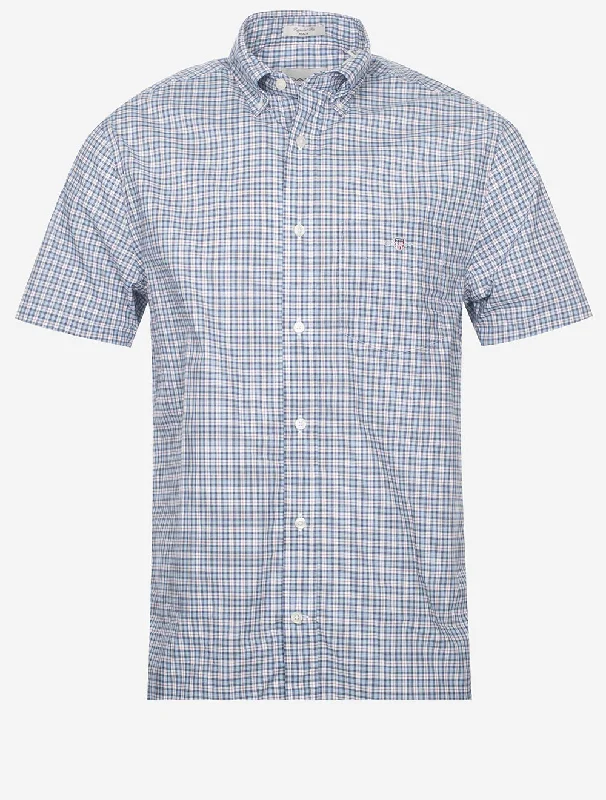 Regular Poplin Microcheck Short Sleeve Shirt Dove Blue Refined Men's Classic 