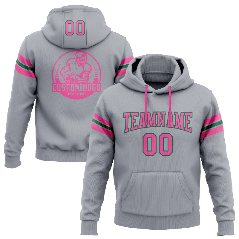 Custom Stitched Gray Pink-Kelly Green Football Pullover Sweatshirt Hoodie