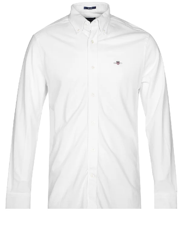 Regular Fit Jersey Piqué Shirt White Casual Men's Loose