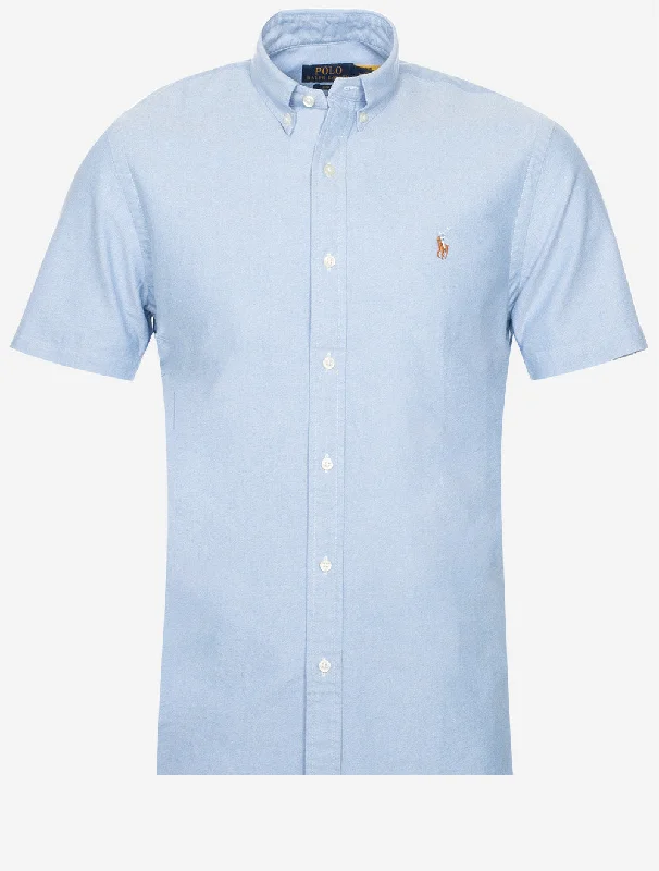 Slim Oxford Short Sleeve Shirt Blue British Gentleman Style