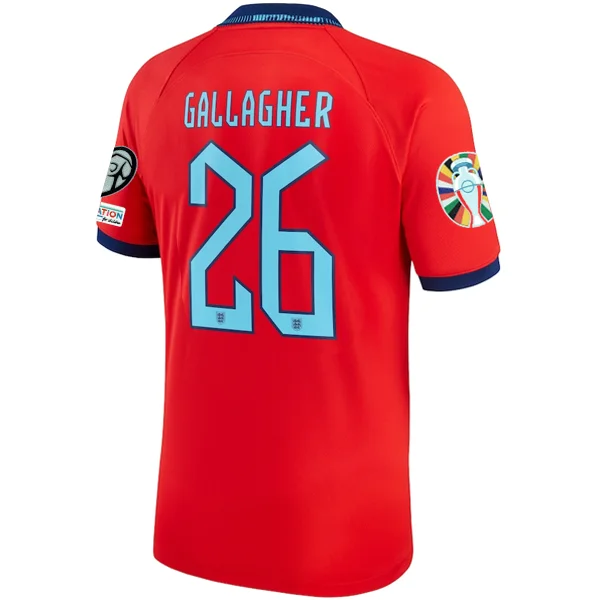 Nike England Conor Gallagher Away Jersey 22/23 w/ Euro Qualifier Patches (Challenge Red/Blue Void)