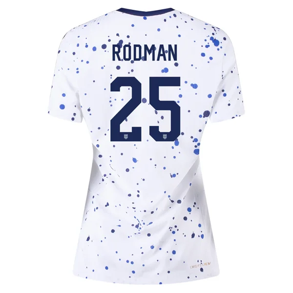 Nike Womens United States Trinity Rodman 4 Star Authentic Match Home Jersey 23/24 w/ 2019 World Cup Champions Patch (White/Loyal Blue)