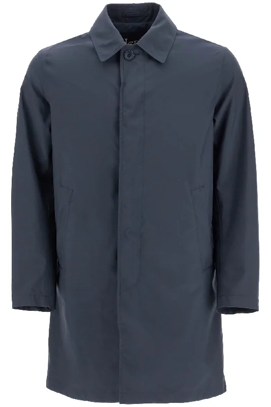 Herno Men's Long blue Waterproof Coat In High-Quality Polyester With Buttons