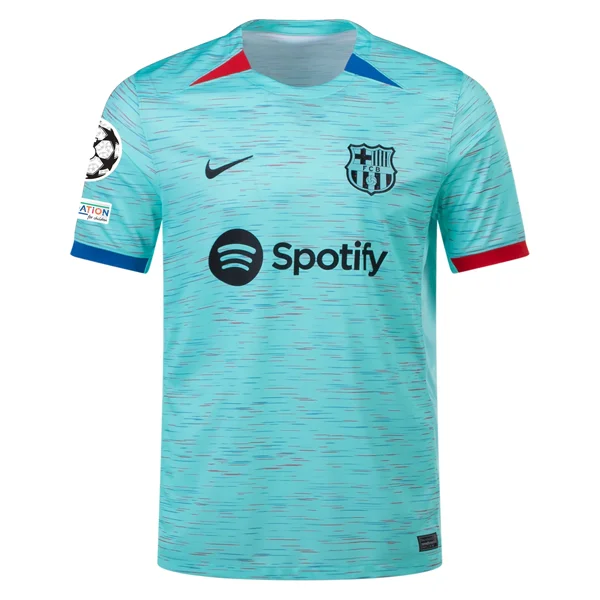 Nike Barcelona Third Jersey w/ Champions League Patches 23/24 (Light Aqua/Royal Blue)