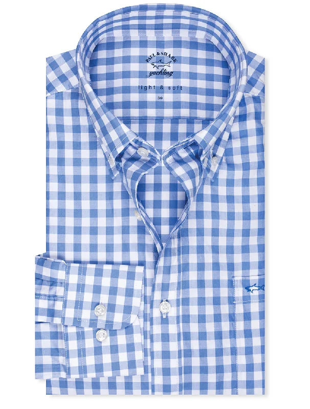 Light And Soft Gingham Shirt Blue Elegant Men's Formal 