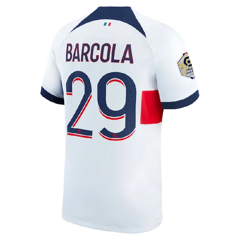 Nike Paris Saint-Germain Bradley Barcola Away Jersey w/ Ligue 1 Patch 23/24 (White/Midnight Navy)