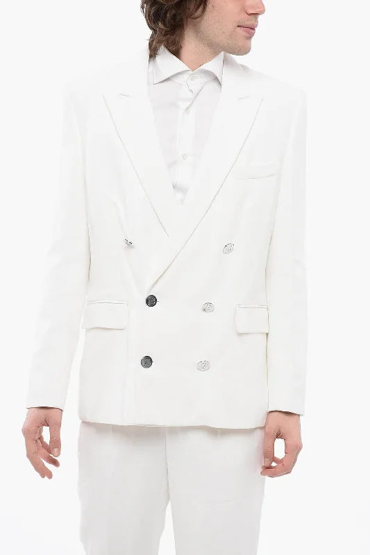 Balmain Double-Breasted Viscose Blazer With Logoed Buttons