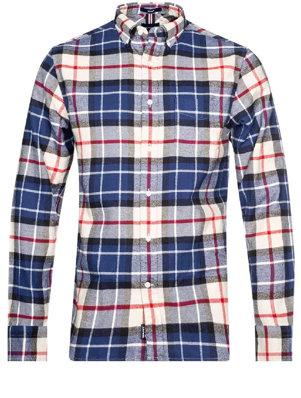 Regular Fit Flannel Tartan Shirt Deep Blue Cool Men's Distressed