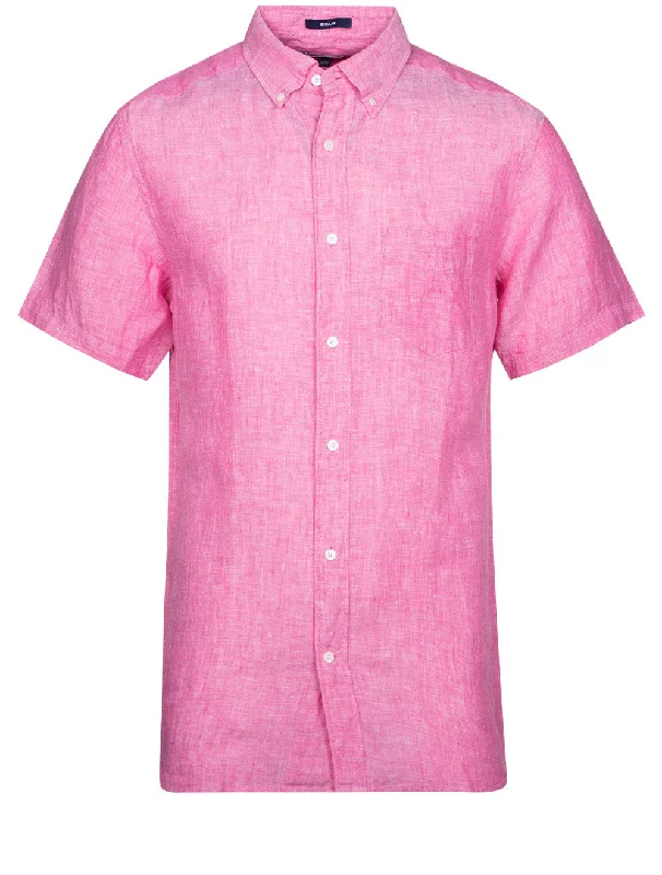 Regular Linen Short Sleeve Shirt Perky Pink Traditional Men's Wool