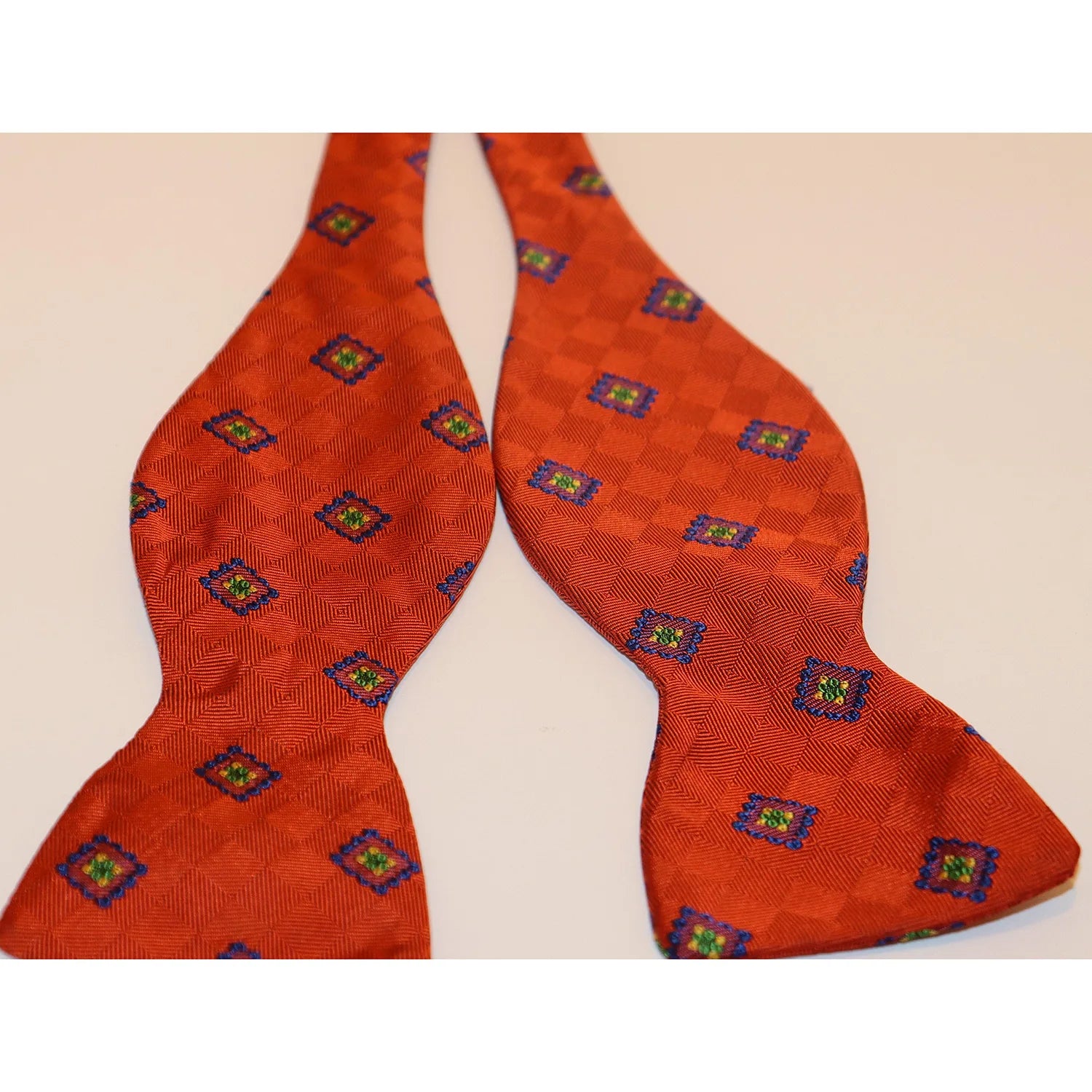 R. Hanauer Bow Tie - Orange Check with Blue Medallions Adventure