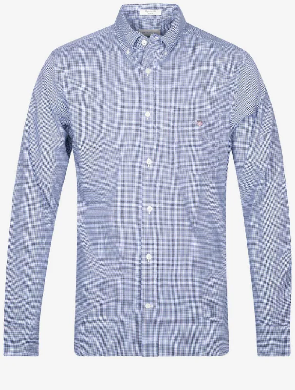 Regular Poplin Micro Check Shirt College Blue Cclassic Men's Tweed