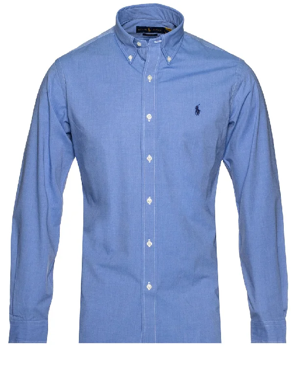 Plain Blue Button-Down Shirt Blue Dapper Men's 1920S
