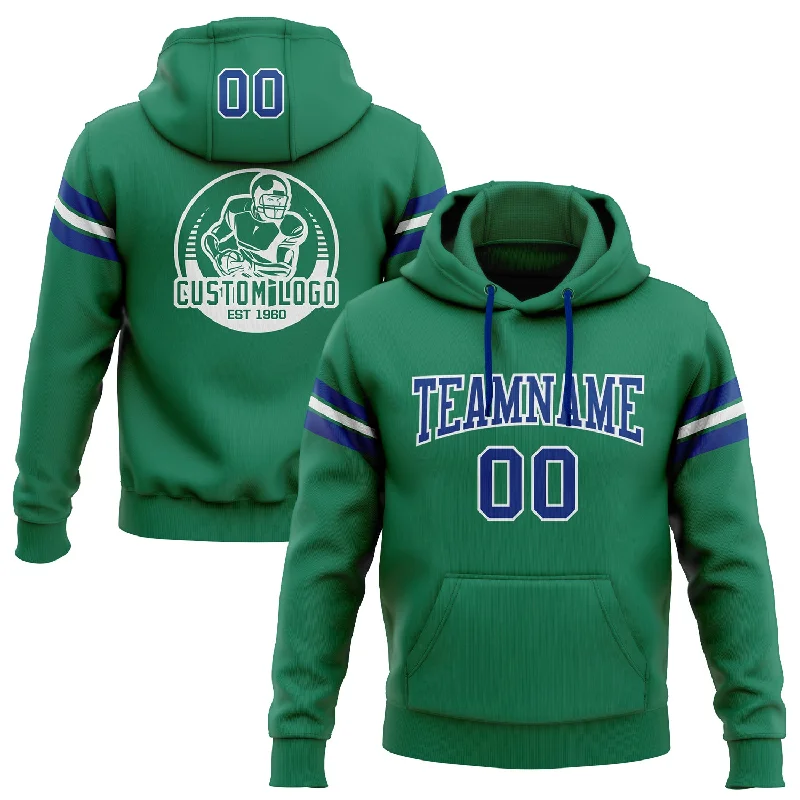 Custom Stitched Kelly Green Royal-White Football Pullover Sweatshirt Hoodie