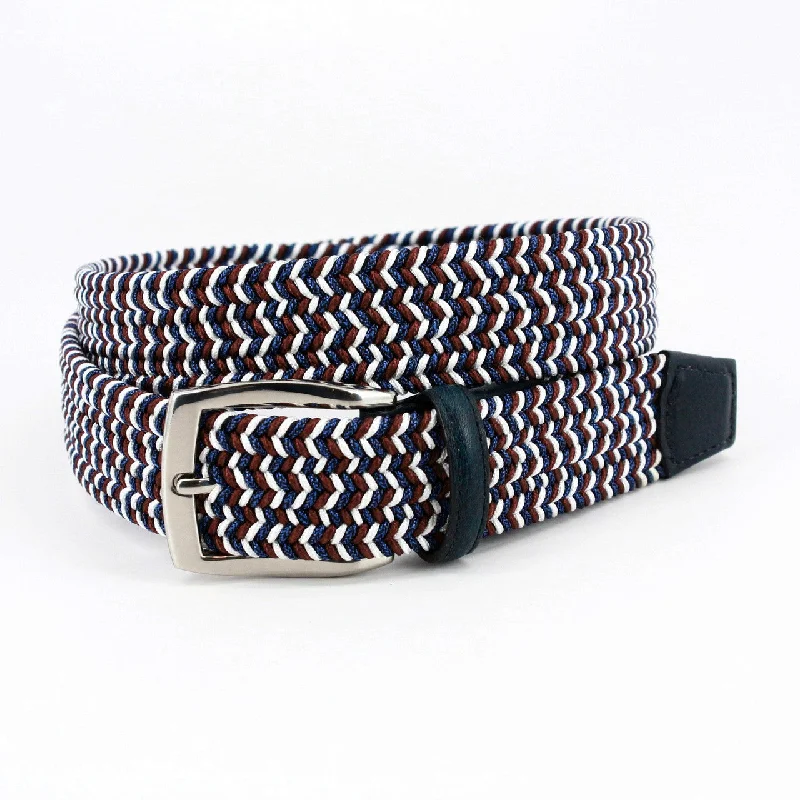 Torino Italian Braided Elastic Rayon Stretch Belt (Blue/Red/White) Artistic Men's Avant