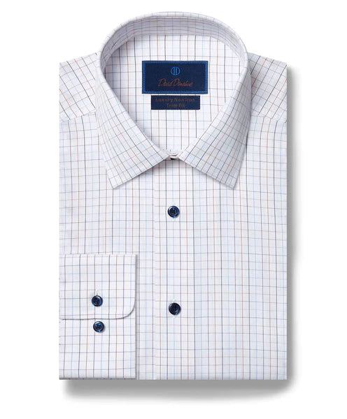 David Donahue Dress Shirt - White/Orange (Trim) Rugged Men's Outdoor 
