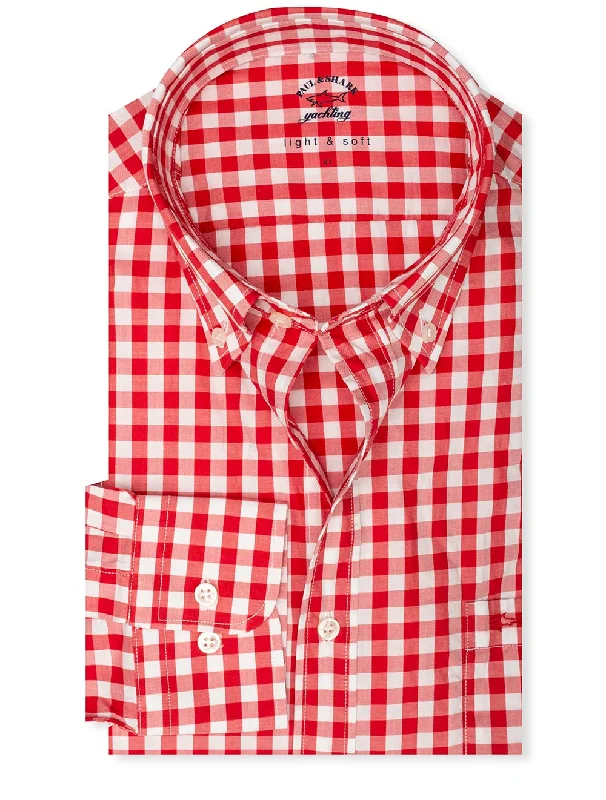 Light And Soft Red Gingham Shirt Modern Men's Tech