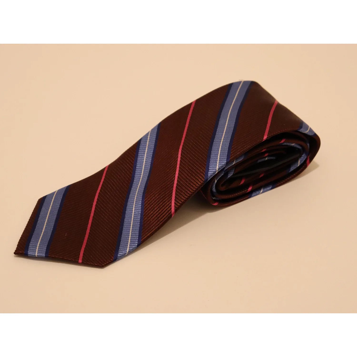 The Shirt Shop Tie - Brown, Light Blue, Royal Blue, Pink Stripe Practical Men's Quick