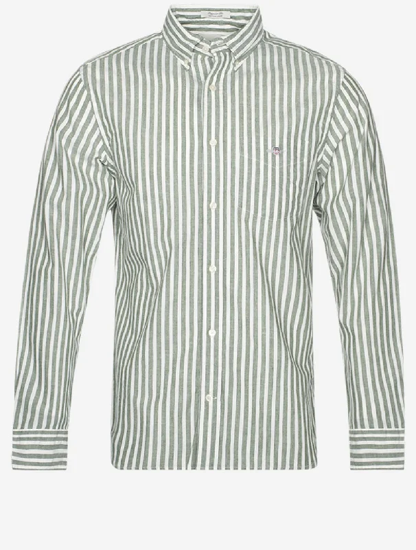 Regular Cotton Linen Stripe Shirt Pine Green Confident Men's Power