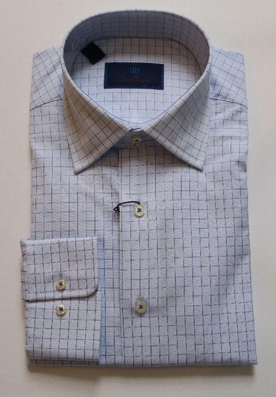 David Donahue Dress Shirt- Sky Windowpane (Regular Fit) Preppy Men's College