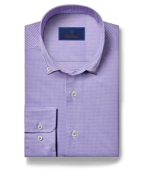 David Donahue Lilac Gingham Sport Shirt Elegant Men's Formal 