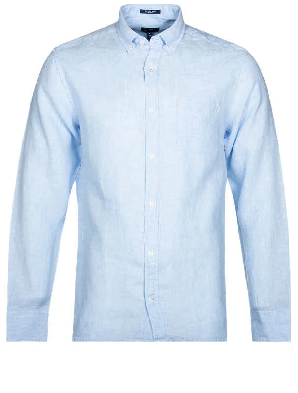 Regular Linen Shirt Button-down Capri Blue Preppy Men's College