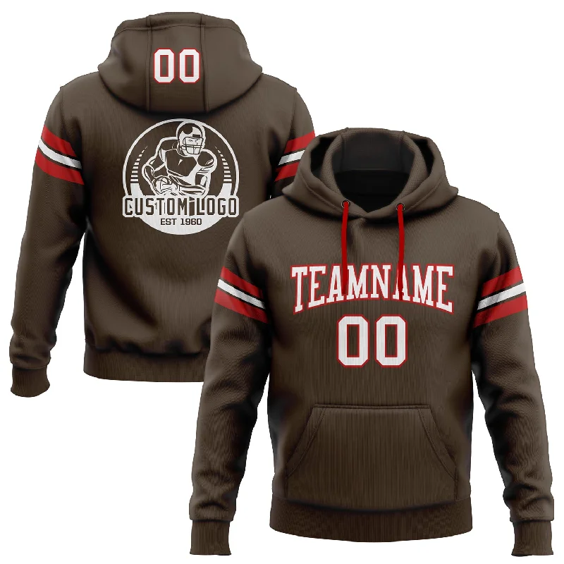 Custom Stitched Brown White-Red Football Pullover Sweatshirt Hoodie