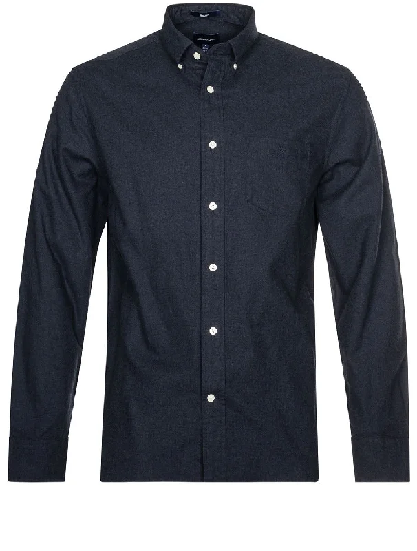 Regular Fit Flannel Melange Shirt Evening Blue Youthful Men's Anime