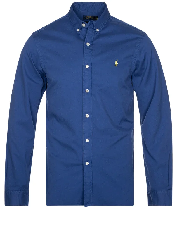 Buttondown Long Sleeve Twill Shirt Navy Monochromatic Office Style