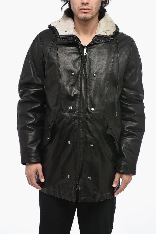 Giorgio Brato Leather Parka Jacket with Removable Fur Inner