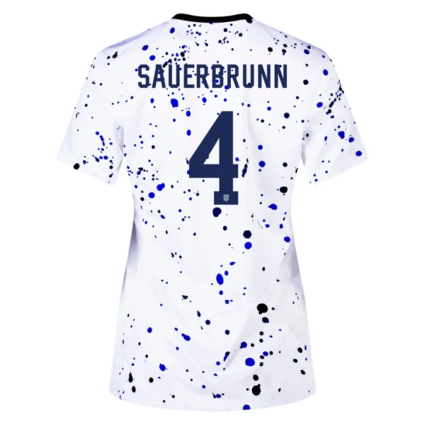 Nike Womens United States Becky Sauerbrunn 4 Star Home Jersey 23/24 w/ 2019 World Cup Champion Patch (White/Loyal Blue)