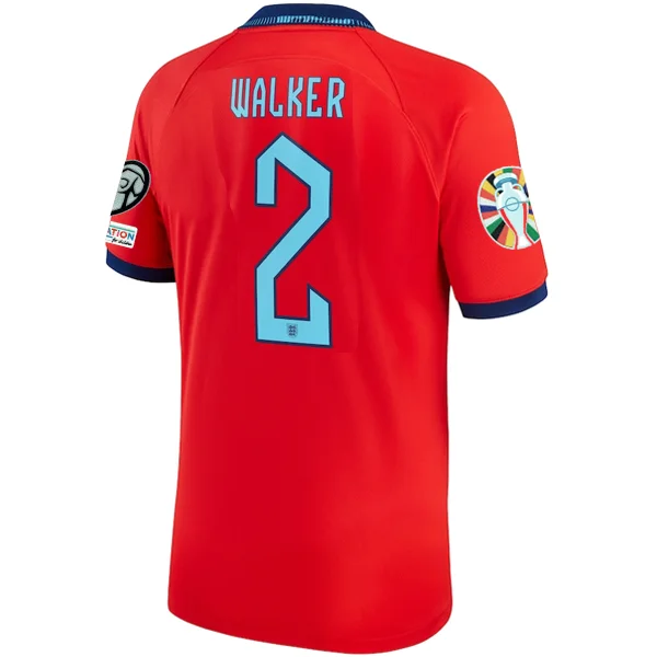 Nike England Kyle Walker Away Jersey 22/23 w/ Euro Qualifier Patches (Challenge Red/Blue Void)